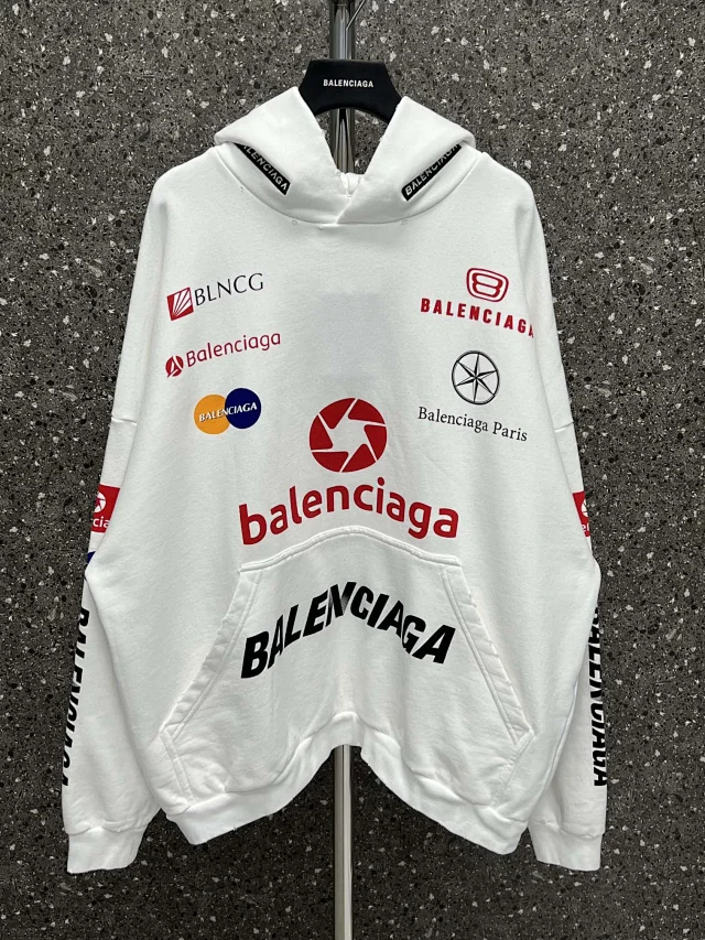 Balenciaga white logo hooded sweater with floral prints
